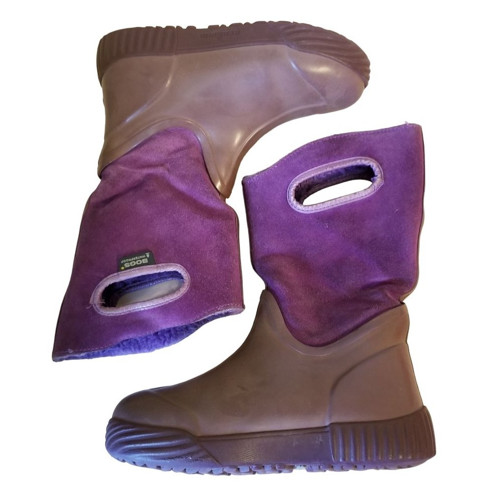 Bogs Prairie Solid Purple Leather Rubberโ Rebound Waterproof Rain Winter Pull On